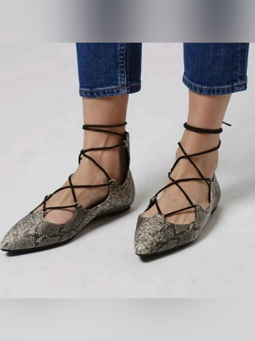 TopShop Snakeskin Ballet lace up Pointed flats size EU 39 Women’s 8.5